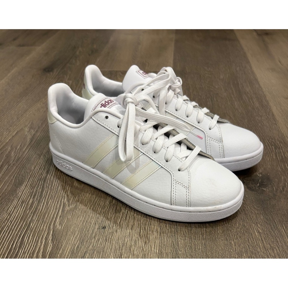 Adidas Grand Court White Iridescent Maroon Sneakers FZ4261 Womens 8.5 - Picture 2 of 9